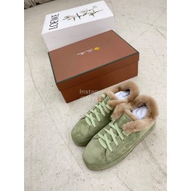 Loro Piana Cashmere Suede Lace Up Shoes For Women Green