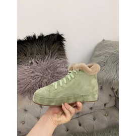 Loro Piana Cashmere Suede Lace Up Shoes For Women Green
