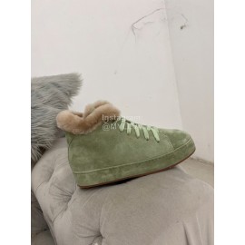Loro Piana Cashmere Suede Lace Up Shoes For Women Green