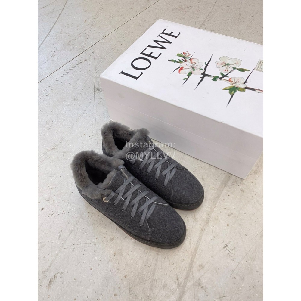 Loro Piana Cashmere Suede Lace Up Shoes For Women Dark Gray