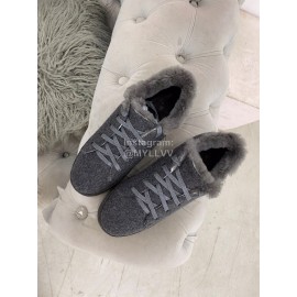 Loro Piana Cashmere Suede Lace Up Shoes For Women Dark Gray