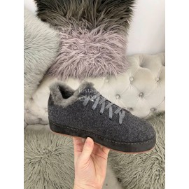 Loro Piana Cashmere Suede Lace Up Shoes For Women Dark Gray