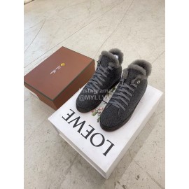 Loro Piana Cashmere Suede Lace Up Shoes For Women Dark Gray