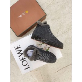 Loro Piana Cashmere Suede Lace Up Shoes For Women Dark Gray