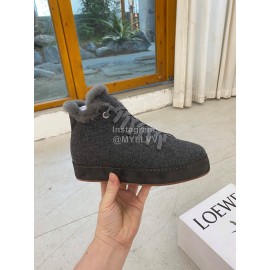 Loro Piana Cashmere Suede Lace Up Shoes For Women Dark Gray