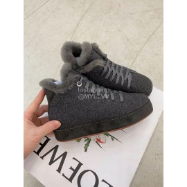 Loro Piana Cashmere Suede Lace Up Shoes For Women Dark Gray