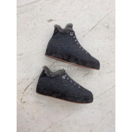 Loro Piana Cashmere Suede Lace Up Shoes For Women Dark Gray