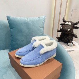 Loro Piana Cashmere Suede Wool Loafers For Women Blue