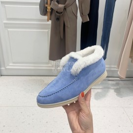 Loro Piana Cashmere Suede Wool Loafers For Women Blue