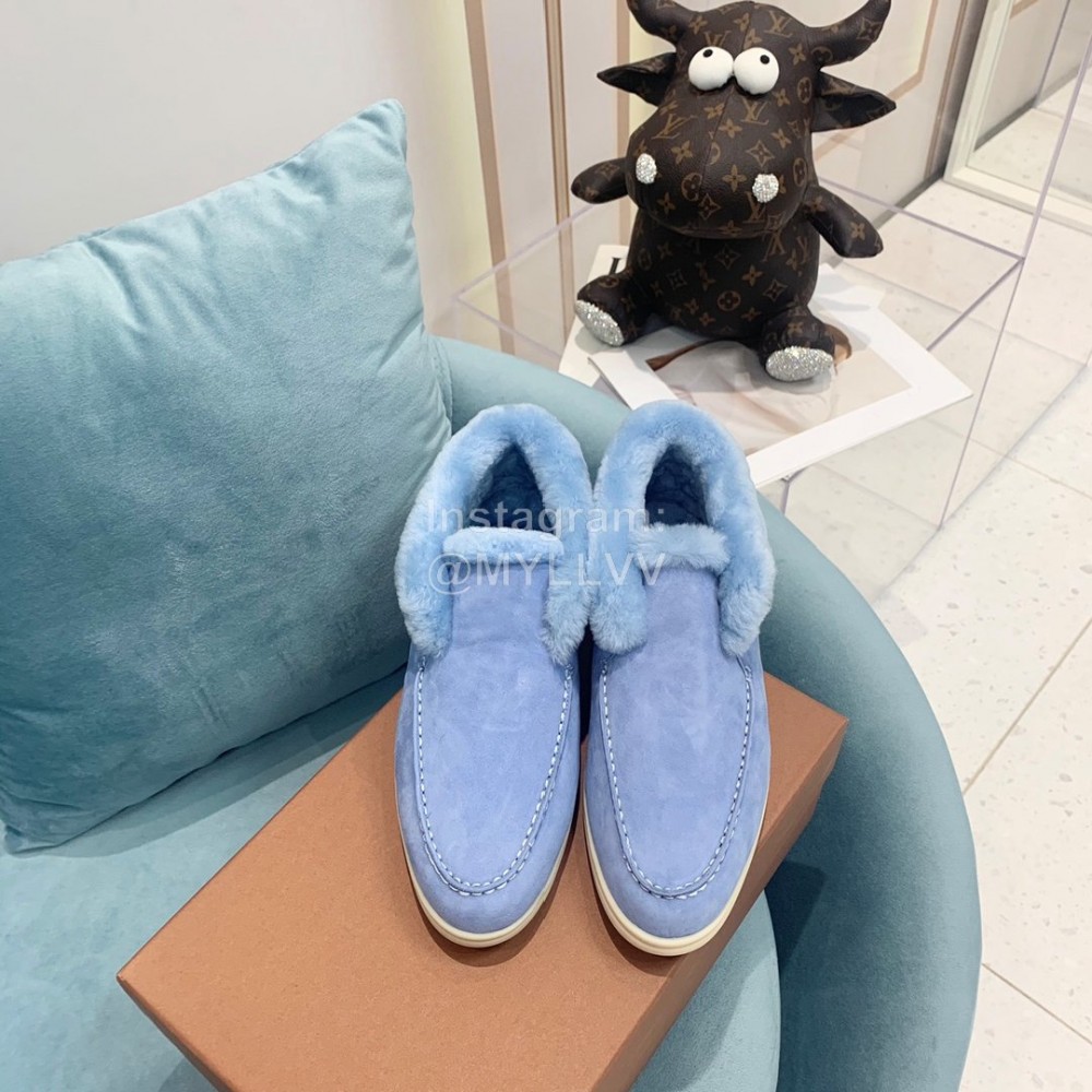 Loro Piana Cashmere Suede Wool Loafers Blue For Women