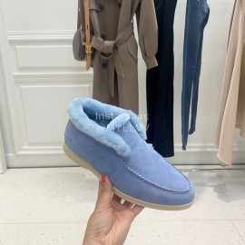 Loro Piana Cashmere Suede Wool Loafers Blue For Women