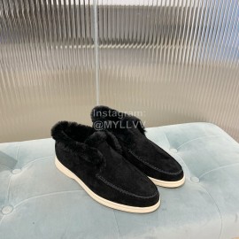 Loro Piana Cashmere Suede Wool Loafers For Women Black