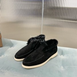 Loro Piana Cashmere Suede Wool Loafers For Women Black