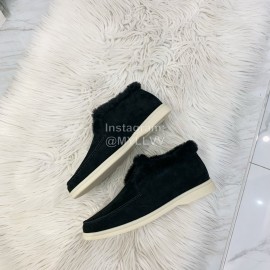 Loro Piana Cashmere Suede Wool Loafers For Women Black