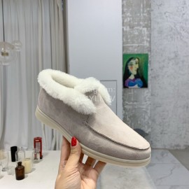 Loro Piana Cashmere Suede Wool Loafers For Women Light Gray