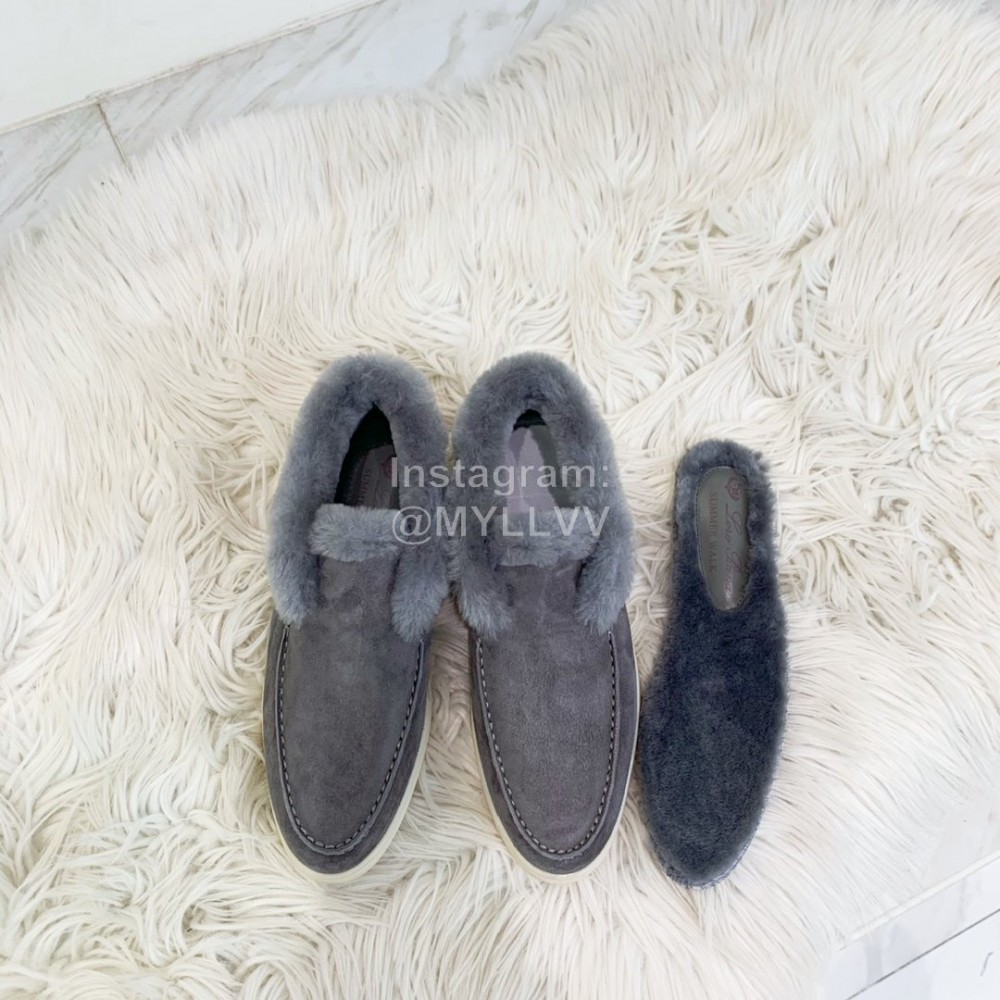 Loro Piana Cashmere Suede Wool Loafers For Women Gray