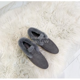 Loro Piana Cashmere Suede Wool Loafers For Women Gray