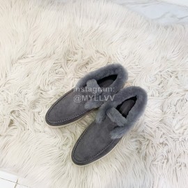 Loro Piana Cashmere Suede Wool Loafers For Women Gray