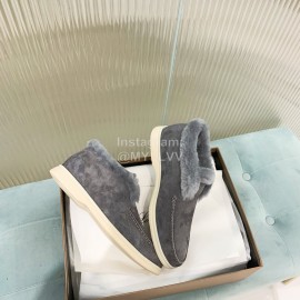 Loro Piana Cashmere Suede Wool Loafers For Women Gray