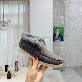 Loro Piana Cashmere Suede Wool Loafers For Women Gray