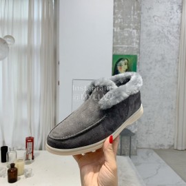 Loro Piana Cashmere Suede Wool Loafers For Women Gray