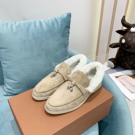 Loro Piana Soft Cashmere Suede Wool Loafers For Women