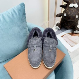 Loro Piana Soft Cashmere Suede Wool Loafers For Women Gray