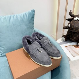 Loro Piana Soft Cashmere Suede Wool Loafers For Women Gray