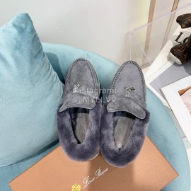Loro Piana Soft Cashmere Suede Wool Loafers For Women Gray