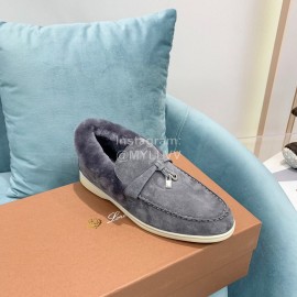 Loro Piana Soft Cashmere Suede Wool Loafers For Women Gray