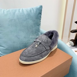 Loro Piana Soft Cashmere Suede Wool Loafers For Women Gray