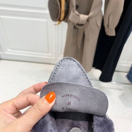 Loro Piana Soft Cashmere Suede Wool Loafers For Women Gray