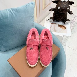 Loro Piana Soft Cashmere Suede Wool Loafers For Women Rose Red