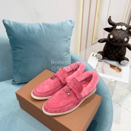 Loro Piana Soft Cashmere Suede Wool Loafers For Women Rose Red