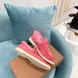 Loro Piana Soft Cashmere Suede Wool Loafers For Women Rose Red