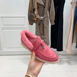 Loro Piana Soft Cashmere Suede Wool Loafers For Women Rose Red