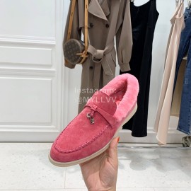 Loro Piana Soft Cashmere Suede Wool Loafers For Women Rose Red