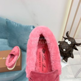 Loro Piana Soft Cashmere Suede Wool Loafers For Women Rose Red