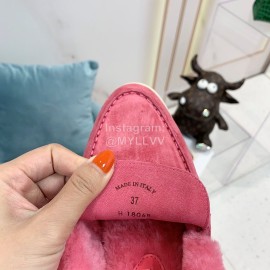 Loro Piana Soft Cashmere Suede Wool Loafers For Women Rose Red