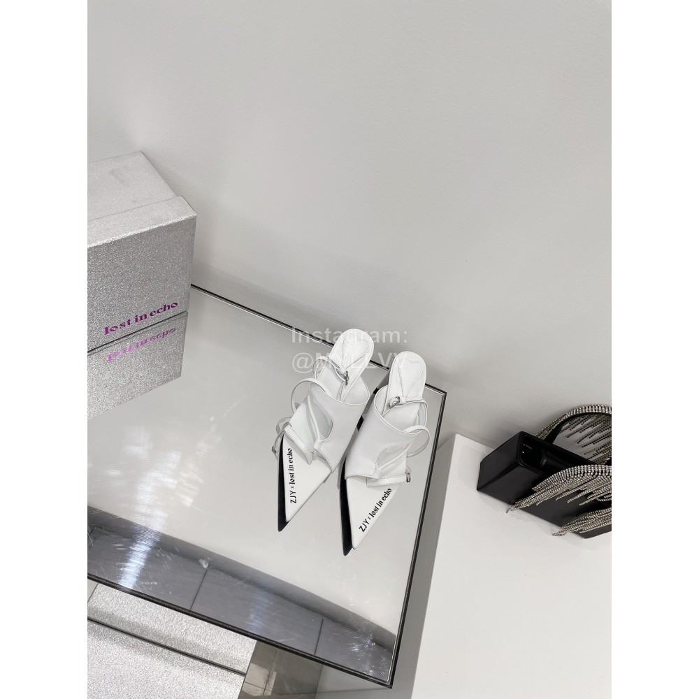 Lost In Echo Cowhide Pointed High Heeled Sandals For Women White