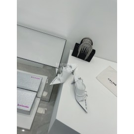 Lost In Echo Cowhide Pointed High Heeled Sandals For Women White