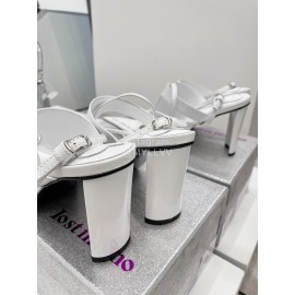 Lost In Echo Cowhide Pointed High Heeled Sandals For Women White