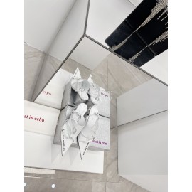 Lost In Echo Cowhide Pointed High Heeled Sandals For Women White