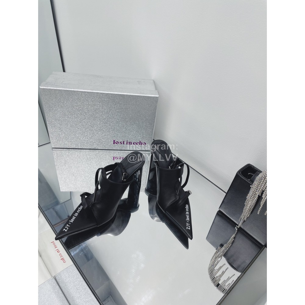 Lost In Echo Cowhide Pointed High Heeled Sandals For Women Black
