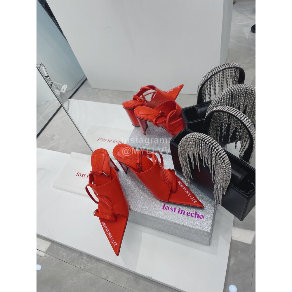 Lost In Echo Cowhide Pointed High Heeled Sandals For Women Red