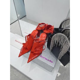 Lost In Echo Cowhide Pointed High Heeled Sandals For Women Red