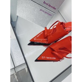 Lost In Echo Cowhide Pointed High Heeled Sandals For Women Red