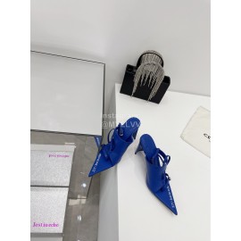 Lost In Echo Cowhide Pointed High Heeled Sandals For Women Blue