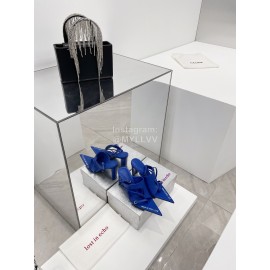 Lost In Echo Cowhide Pointed High Heeled Sandals For Women Blue