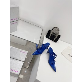 Lost In Echo Cowhide Pointed High Heeled Sandals For Women Blue